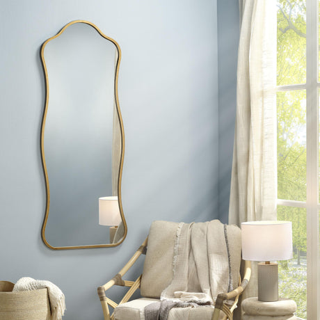 Jamie Young Aurora Wavy Iron Floor Mirror, Antique Brass