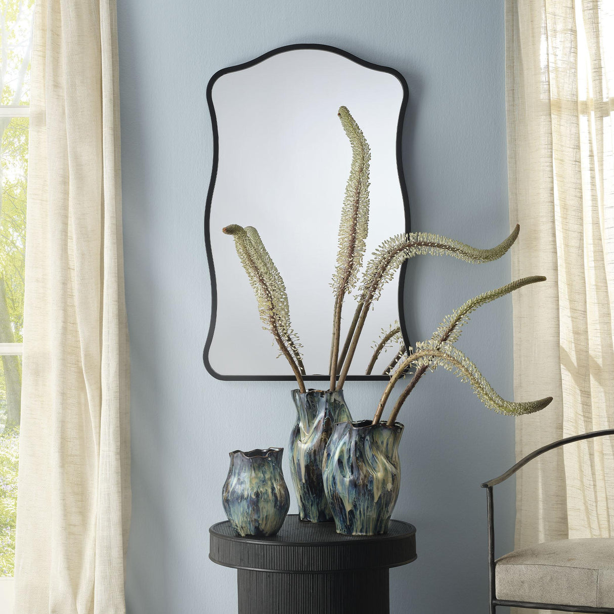 Jamie Young Aurora Wavy Iron Wall Mirror, Black