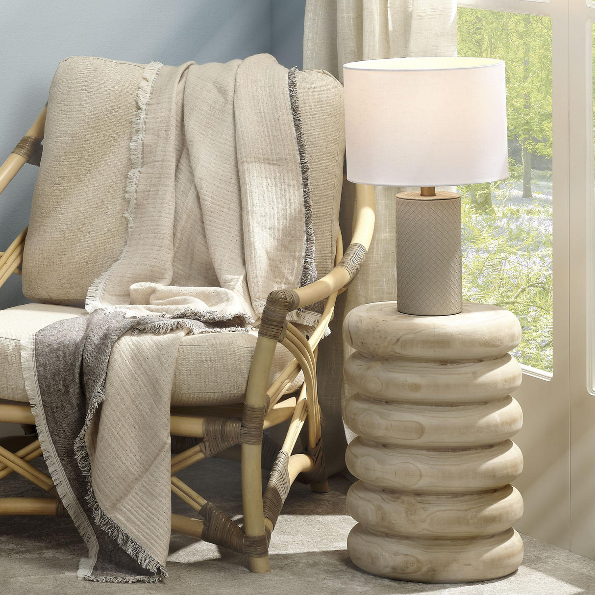 Jamie Young Roman Leather Table Lamp with Linen Shade, Grey