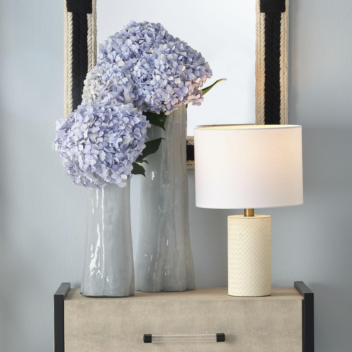 Jamie Young Roman Leather Table Lamp with Linen Shade, White