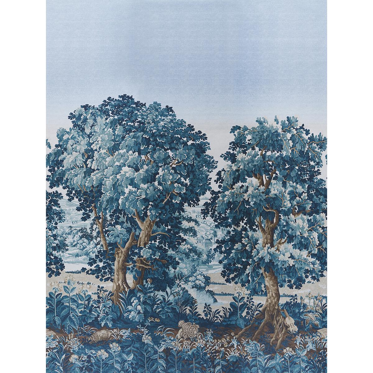 Schumacher La Fort 3 Panel Set Antique Blue Forest Wallpaper
