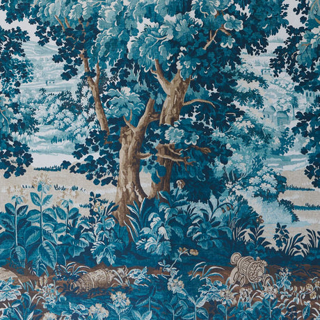 Schumacher La Fort 3 Panel Set Antique Blue Forest Wallpaper