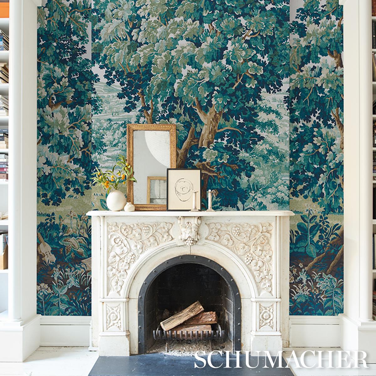 Schumacher La Forêt 3 Panel Set Autumn Green Forest Wallpaper
