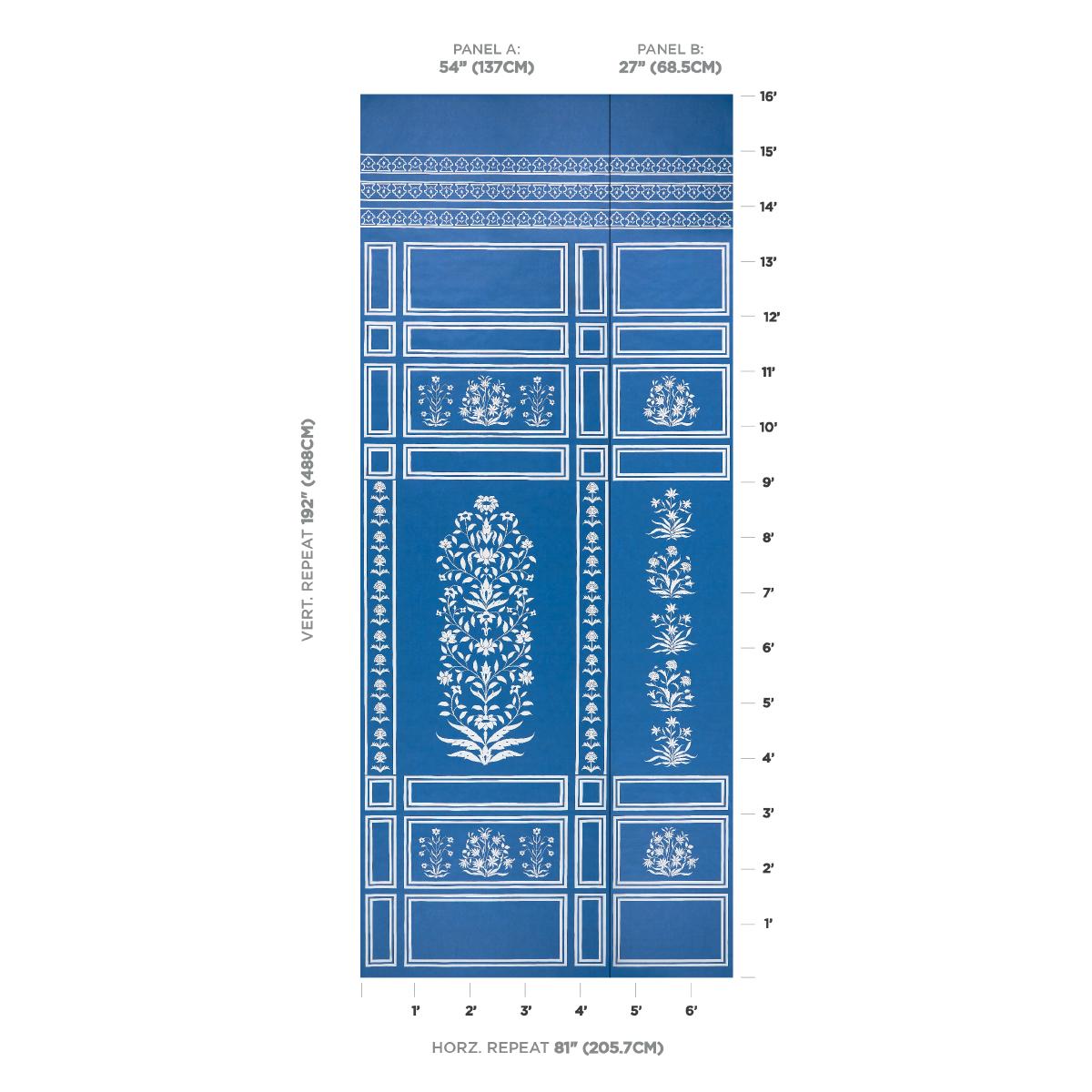 Schumacher Palladio Mughal Two Panel Set Blue Wallpaper