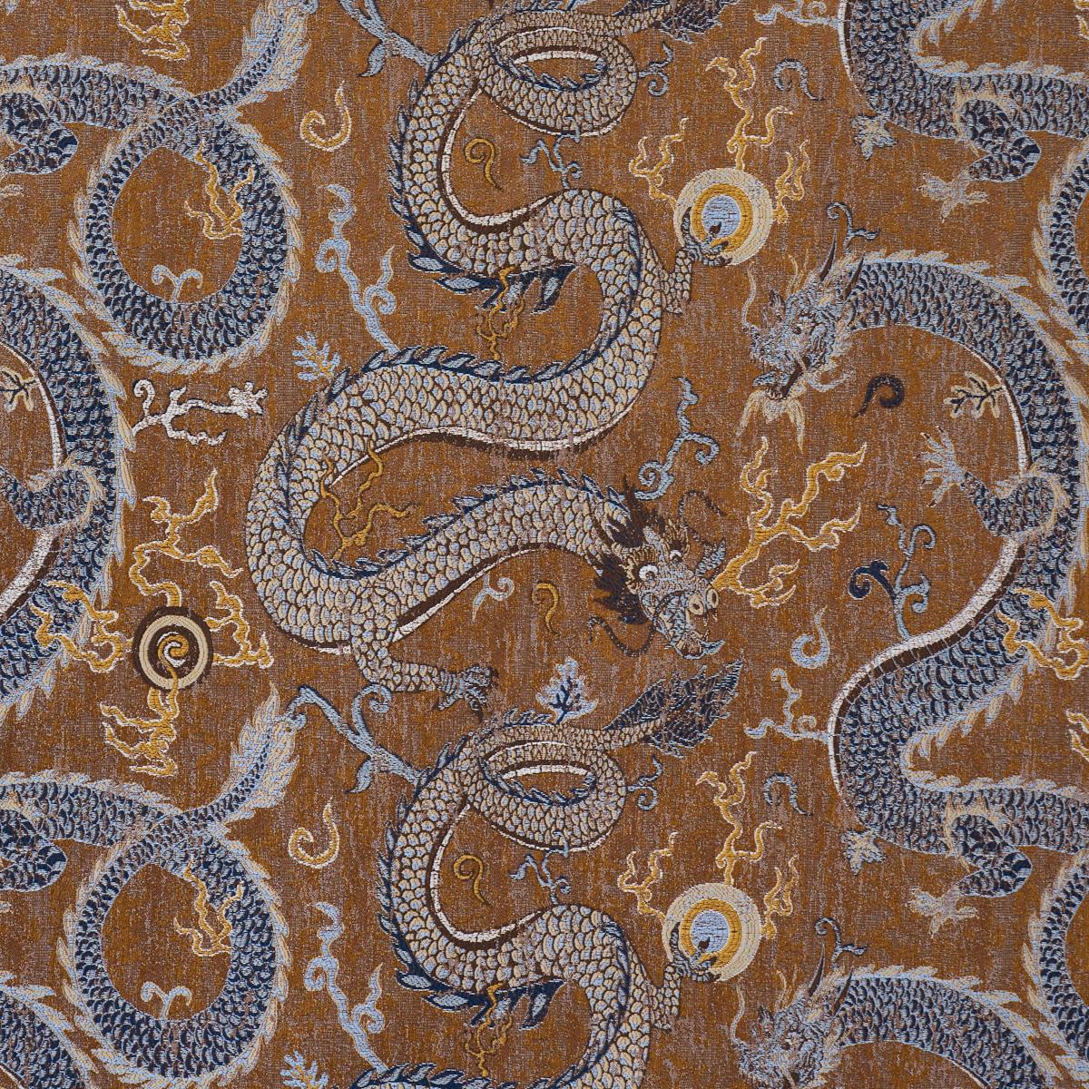 Schumacher Serpentine Dragon Brown & Blue Fabric