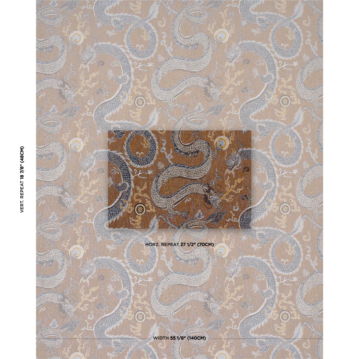 Schumacher Serpentine Dragon Brown & Blue Fabric