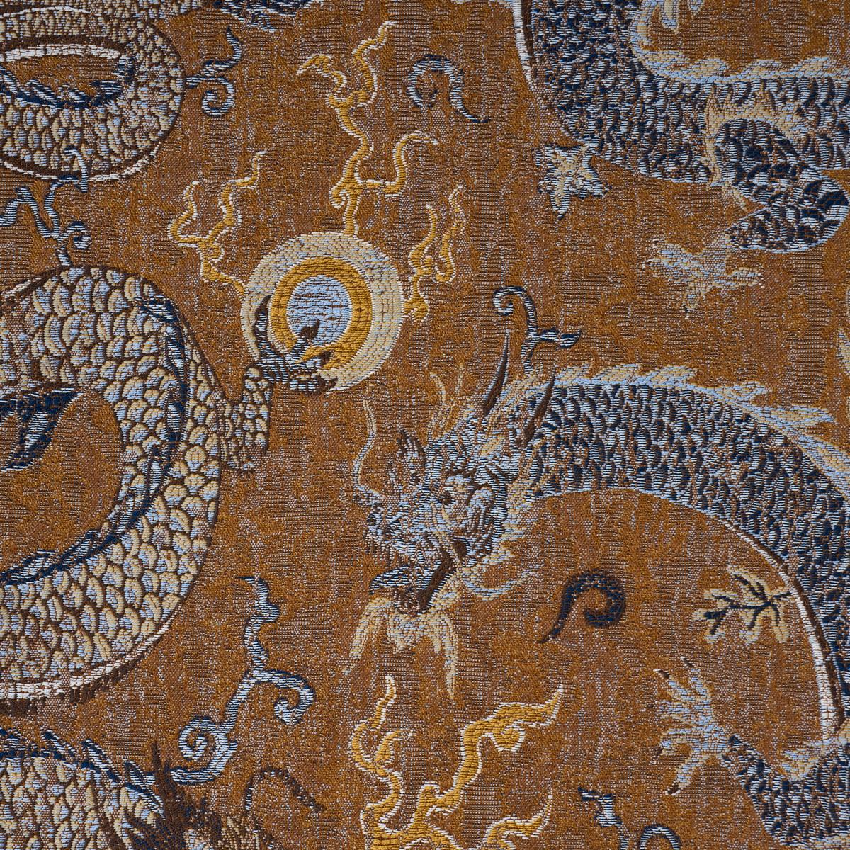 Schumacher Serpentine Dragon Brown & Blue Fabric