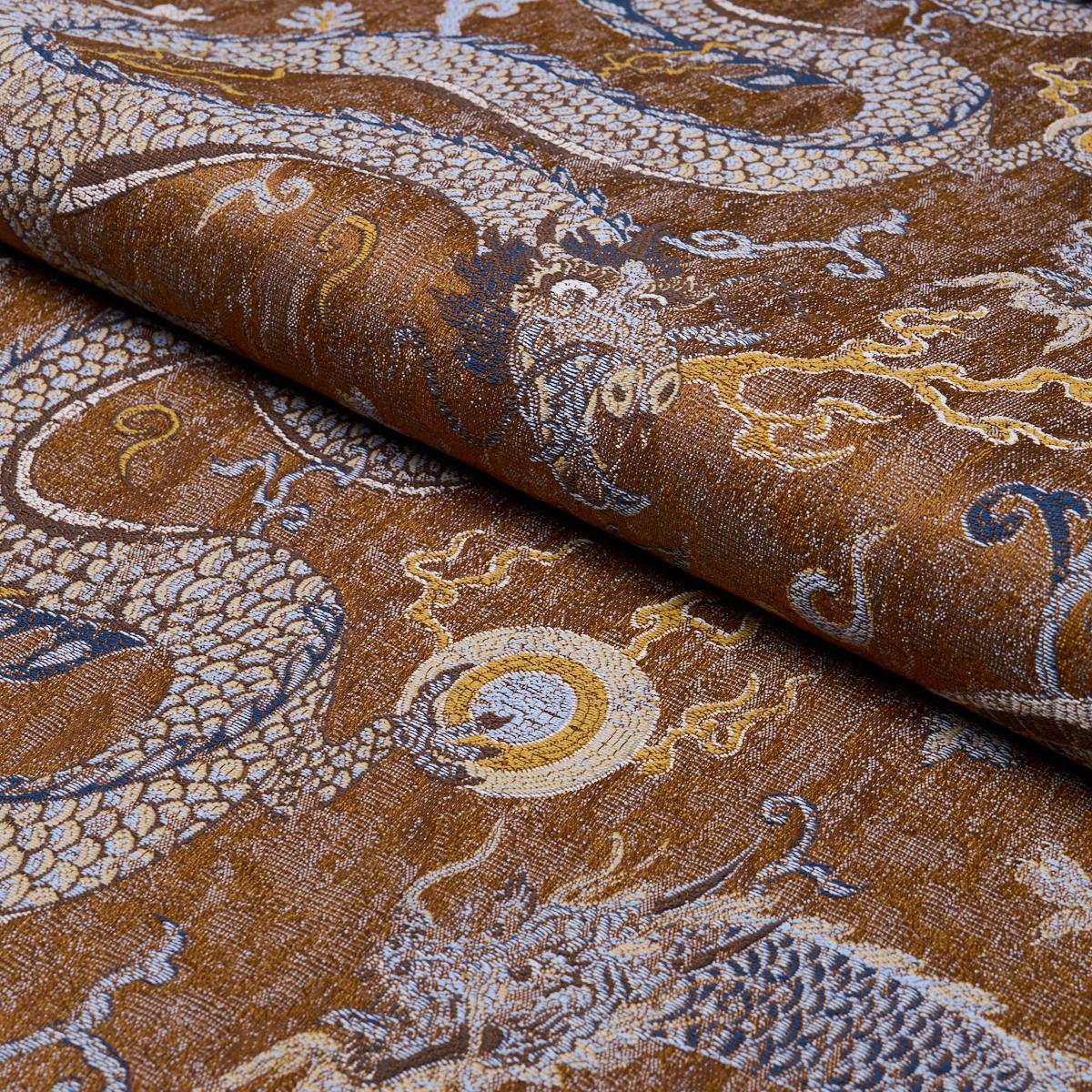 Schumacher Serpentine Dragon Brown & Blue Fabric