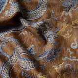 Schumacher Serpentine Dragon Brown & Blue Fabric