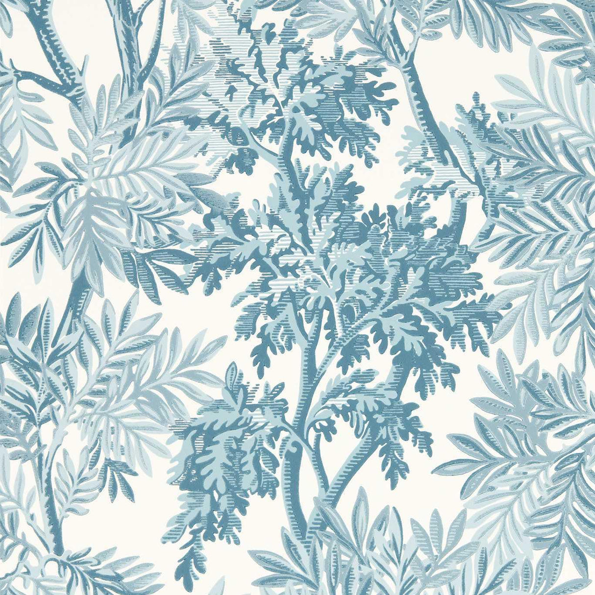 Sanderson Tapestry Trees Pottery Blue Wallpaper