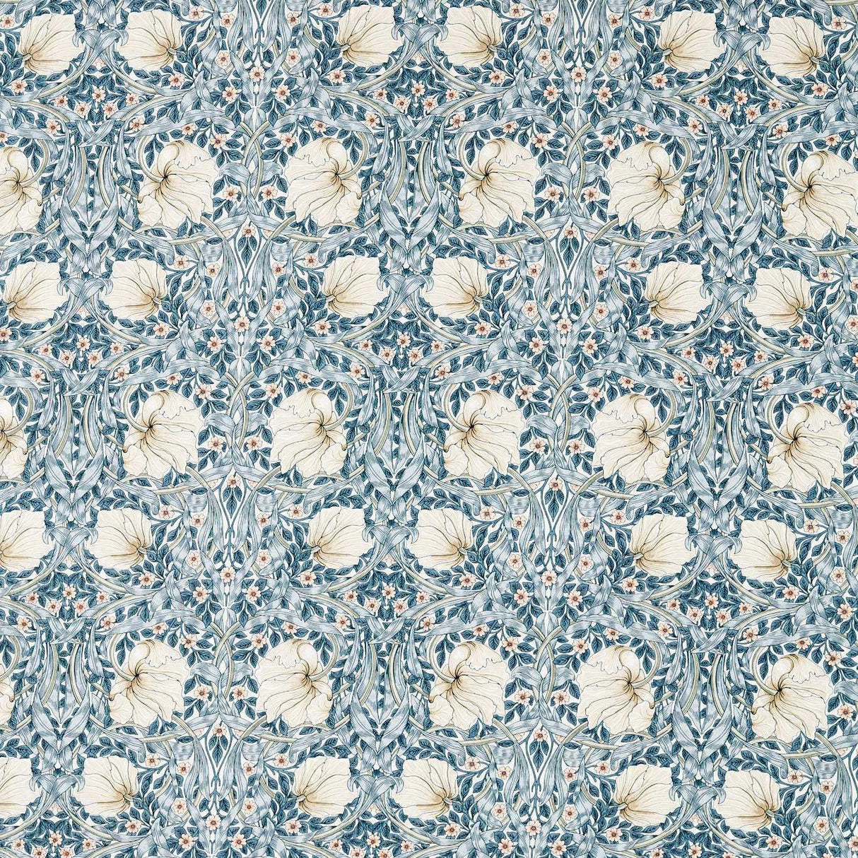 Morris & Co Pimpernel WW Blue/Coral Fabric