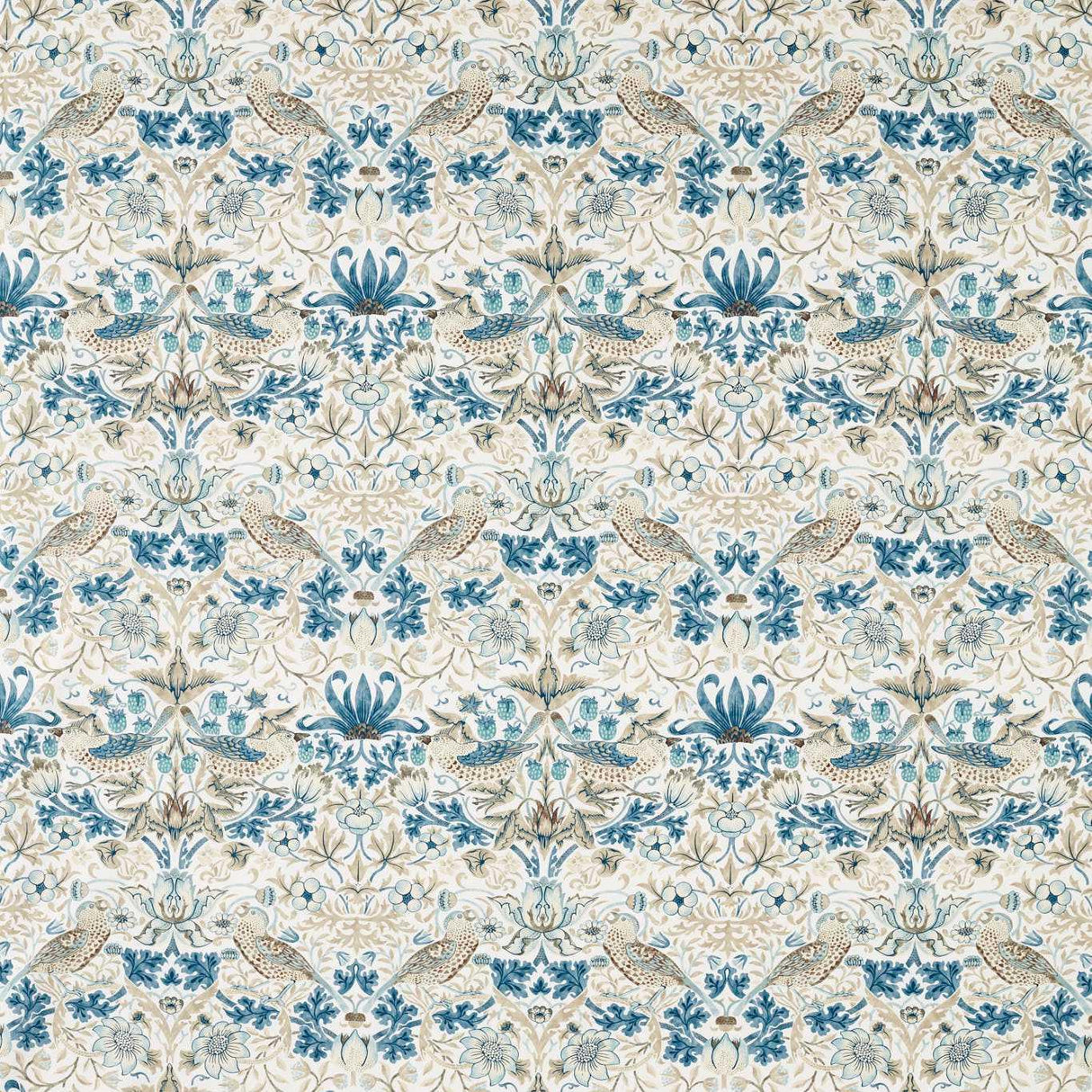 Morris & Co Strawberry Thief WW Mineral Blue/Linen Fabric
