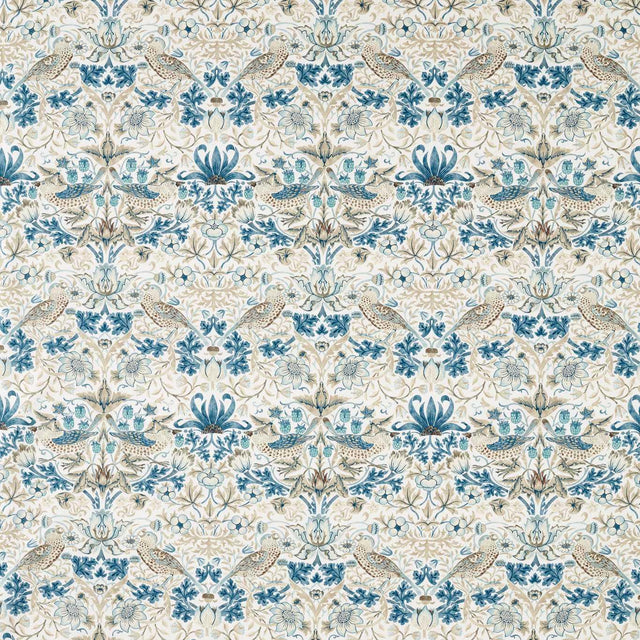 Morris & Co Strawberry Thief WW Mineral Blue/Linen Fabric