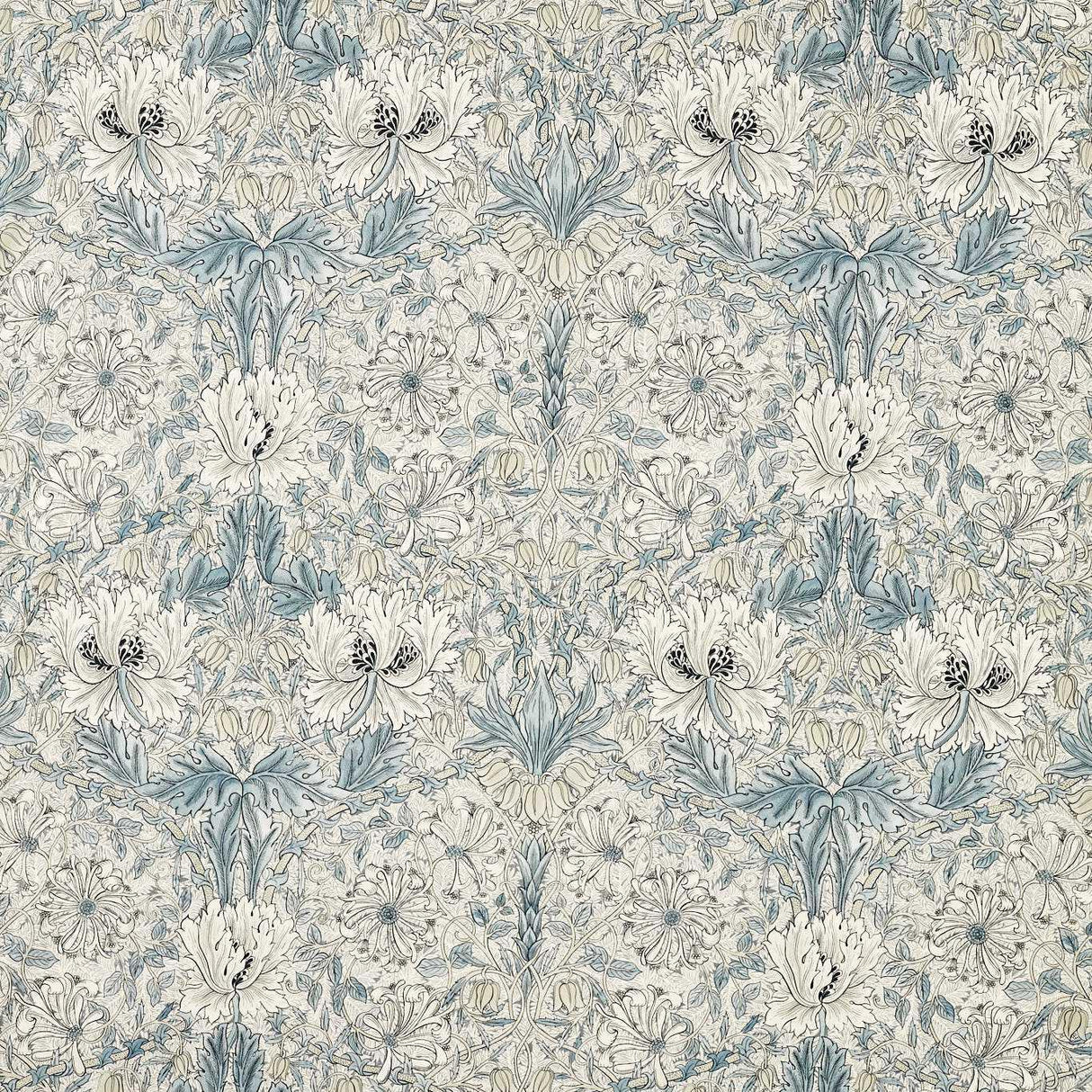 Morris & Co Pure Honeysuckle & Tulip WW Mineral Blue/Cream Fabric