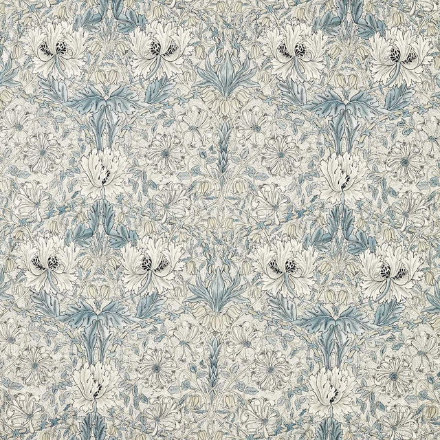 Morris & Co Pure Honeysuckle & Tulip WW Mineral Blue/Cream Fabric