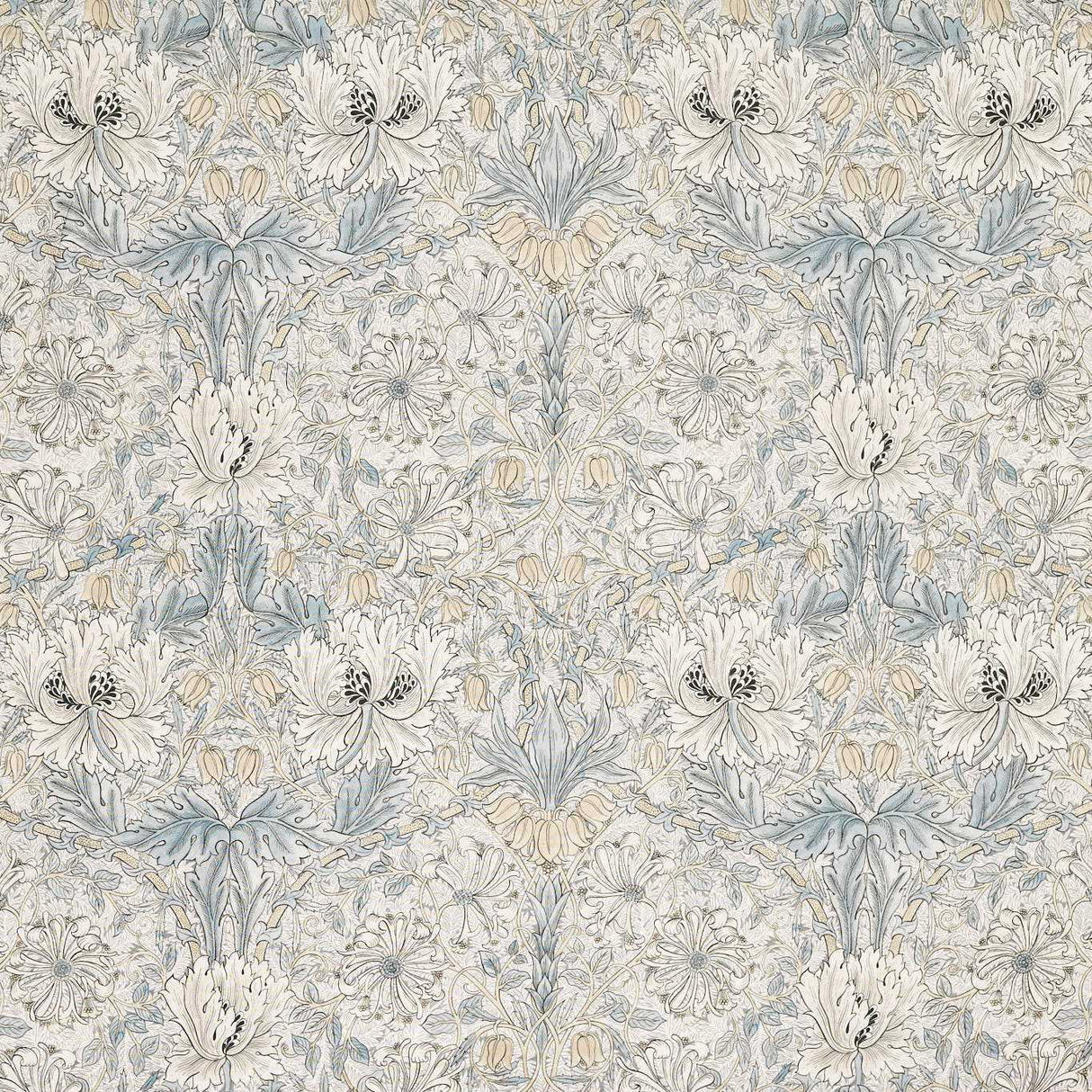 Morris & Co Pure Honeysuckle & Tulip Sheer WW Soft Blue/Linen Fabric