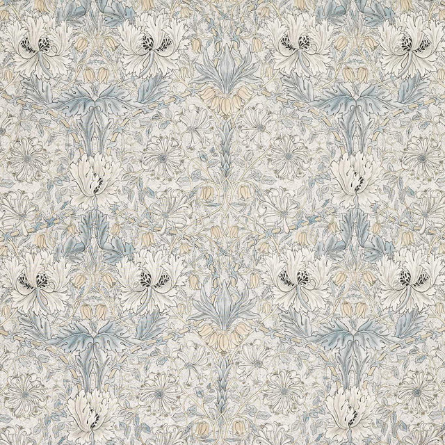 Morris & Co Pure Honeysuckle & Tulip Sheer WW Soft Blue/Linen Fabric