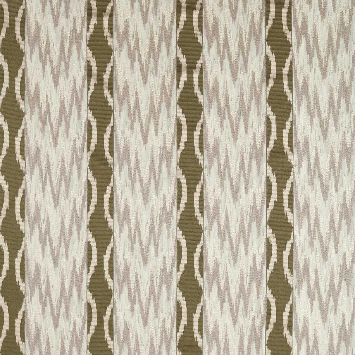 Zoffany Embroidered Ikat Stripe Green Stone Fabric
