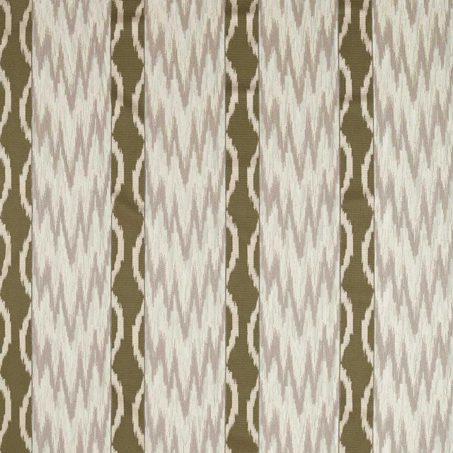 Zoffany Embroidered Ikat Stripe Green Stone Fabric