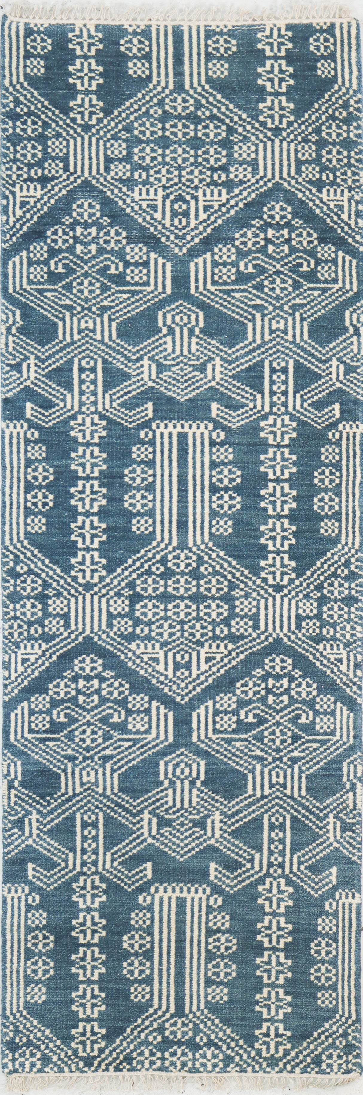 Bashian Artifact Hand Knotted 100% Wool Azure 2.5' x 8' Area Rug