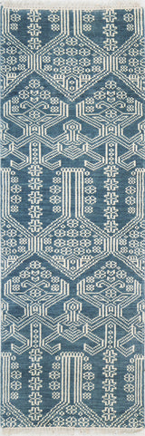 Bashian Artifact Hand Knotted 100% Wool Azure 2.5' x 8' Area Rug