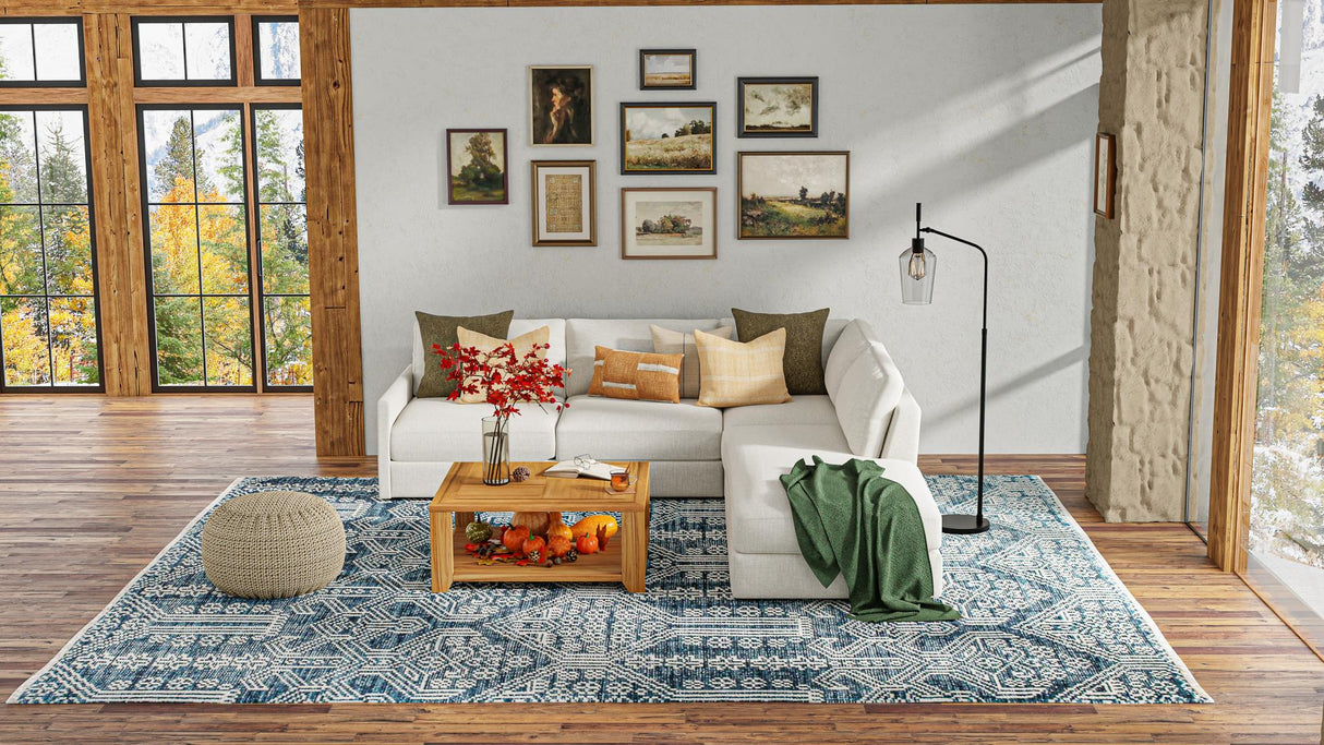 Bashian Artifact Hand Knotted 100% Wool Azure 2.5' x 8' Area Rug