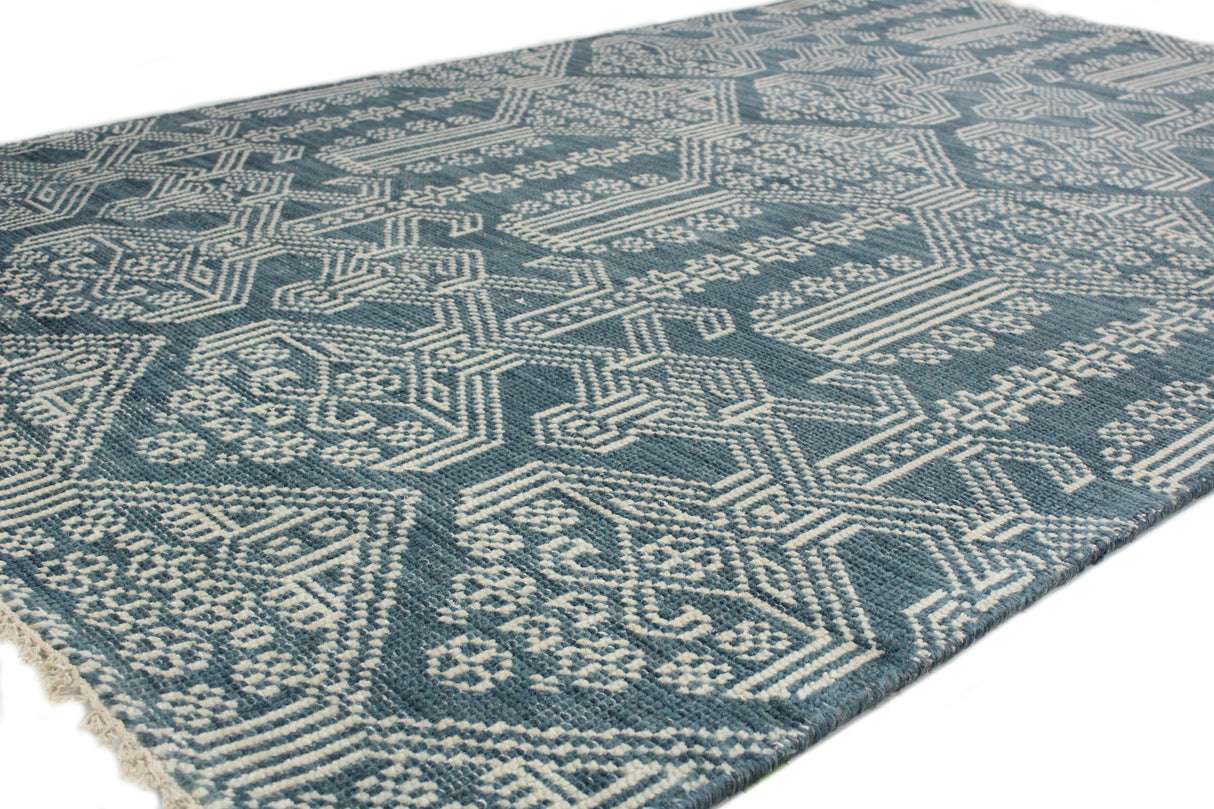 Bashian Artifact Hand Knotted 100% Wool Azure 2.5' x 8' Area Rug