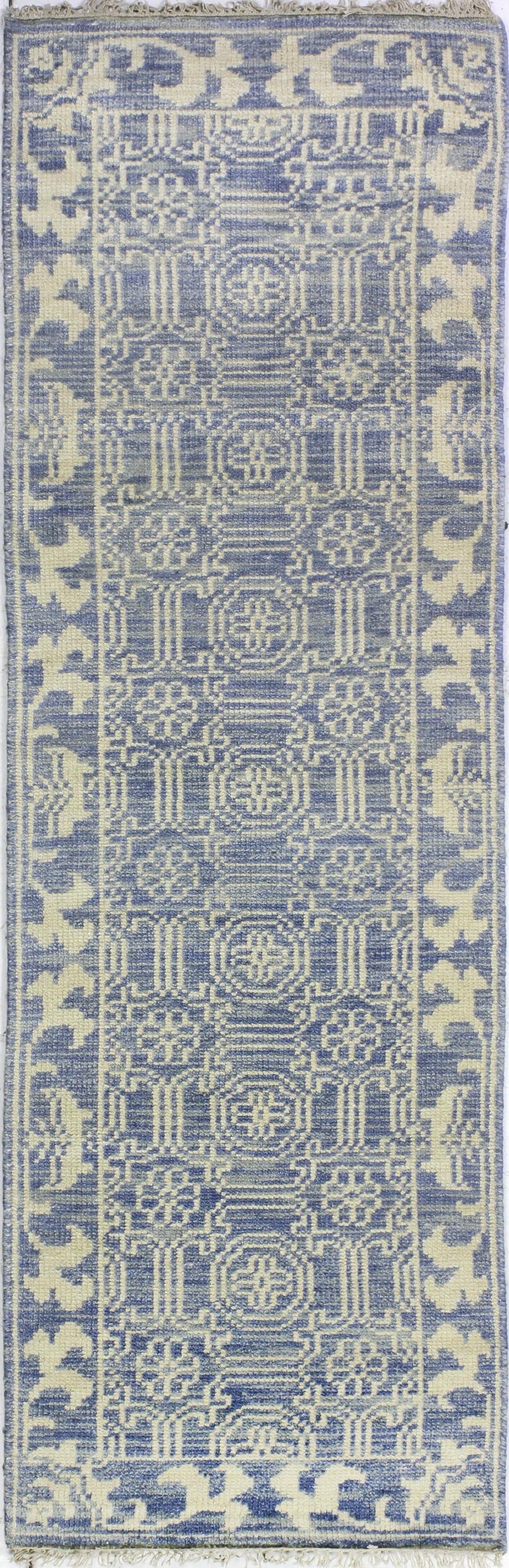 Bashian Artifact Hand Knotted 100% Wool Denim 2.5' x 8' Area Rug