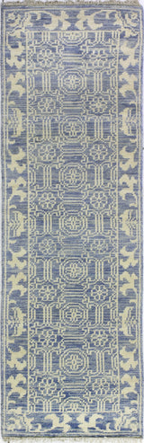 Bashian Artifact Hand Knotted 100% Wool Denim 2.5' x 8' Area Rug