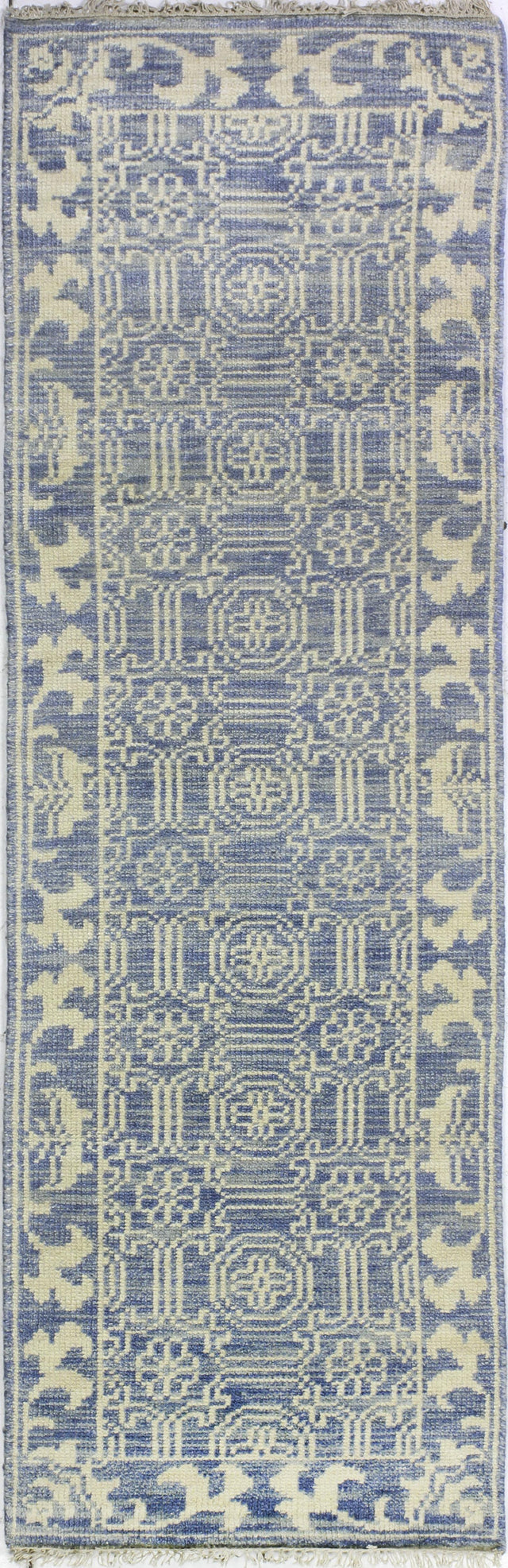 Bashian Artifact Hand Knotted 100% Wool Denim 2.5' x 8' Area Rug