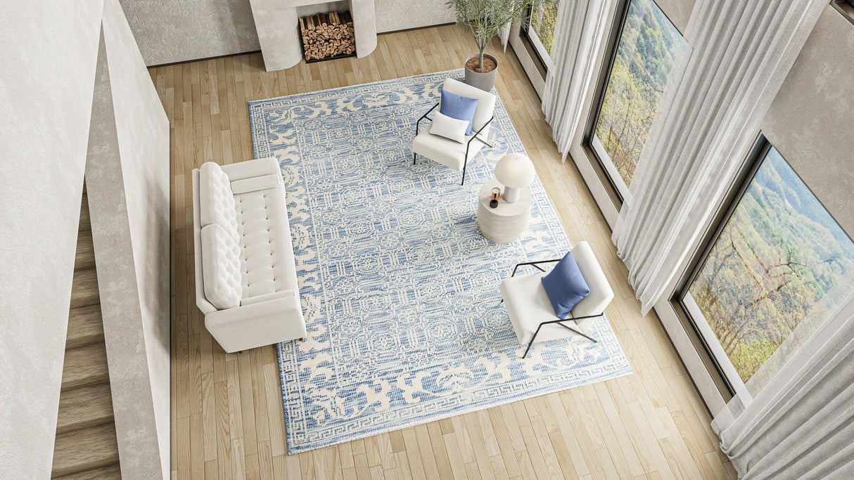 Bashian Artifact Hand Knotted 100% Wool Denim 2.5' x 8' Area Rug