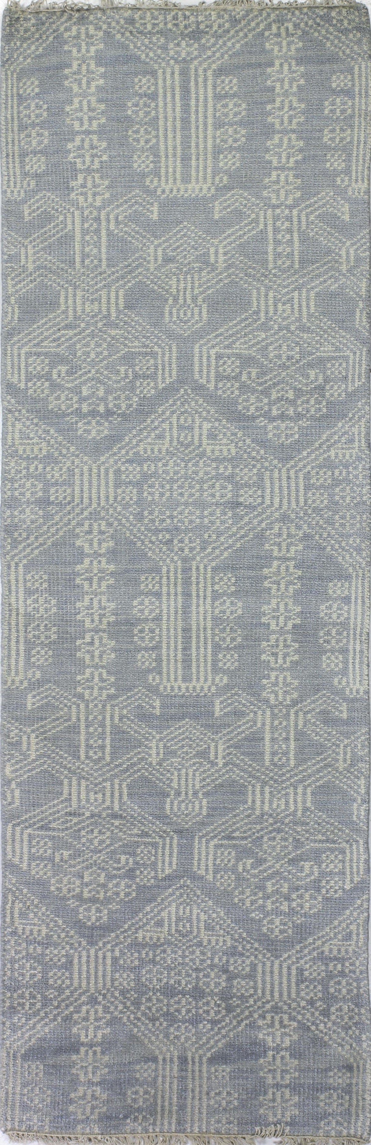 Bashian Artifact Hand Knotted 100% Wool Lt.Blue 2.5' x 8' Area Rug