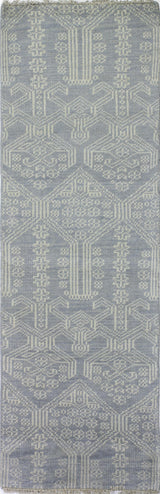 Bashian Artifact Hand Knotted 100% Wool Lt.Blue 2.5' x 8' Area Rug