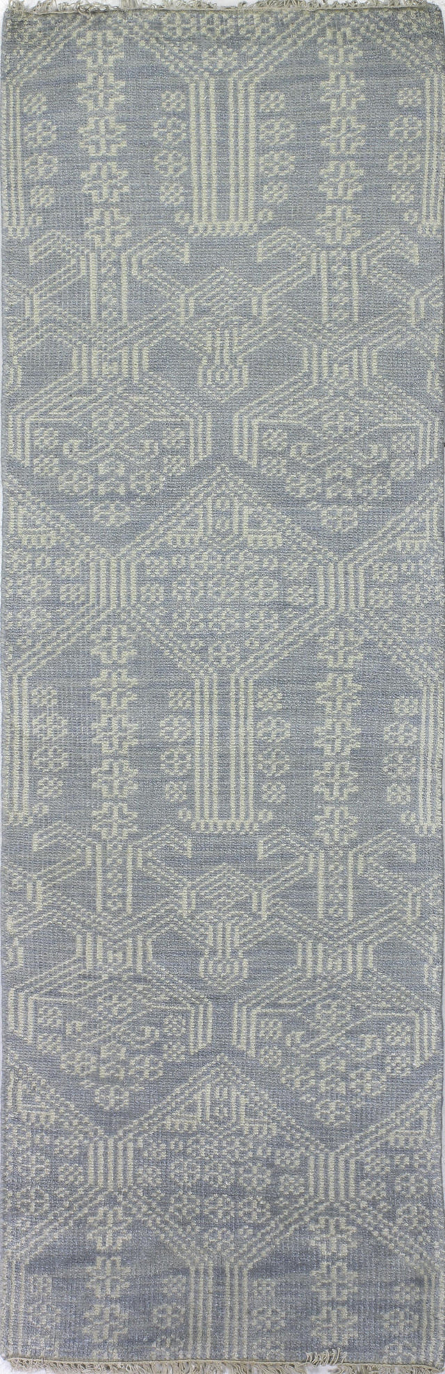 Bashian Artifact Hand Knotted 100% Wool Lt.Blue 2.5' x 8' Area Rug