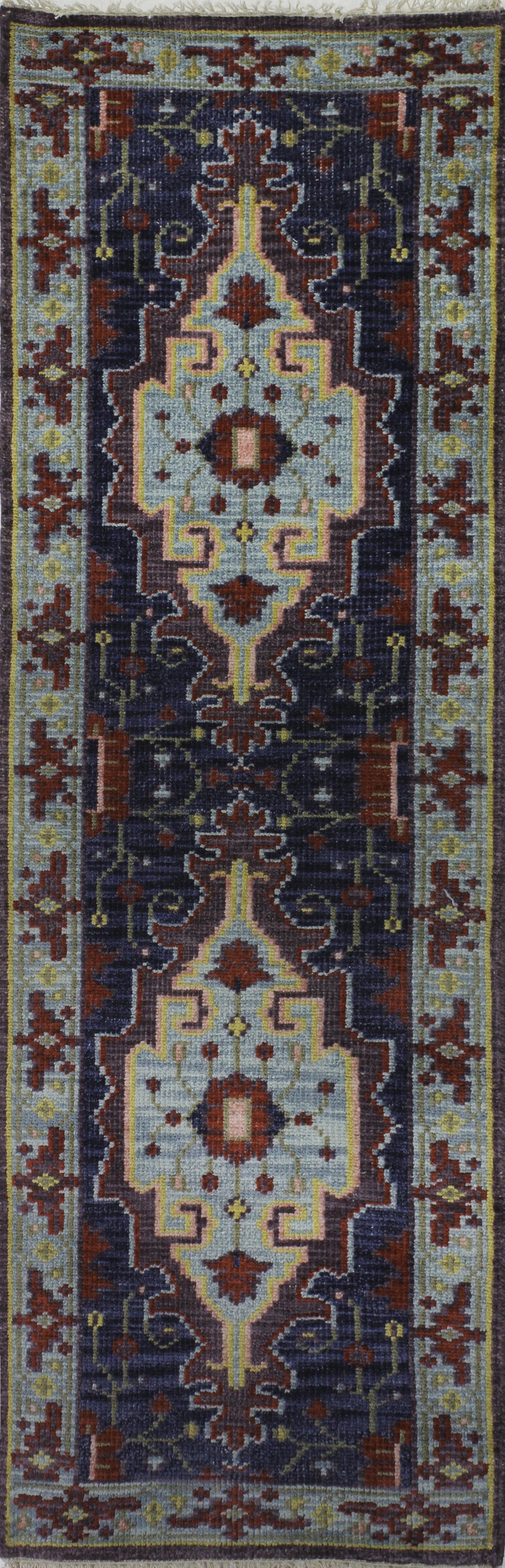 Bashian Artifact Hand Knotted 100% Wool Lilac 2.5' x 8' Area Rug