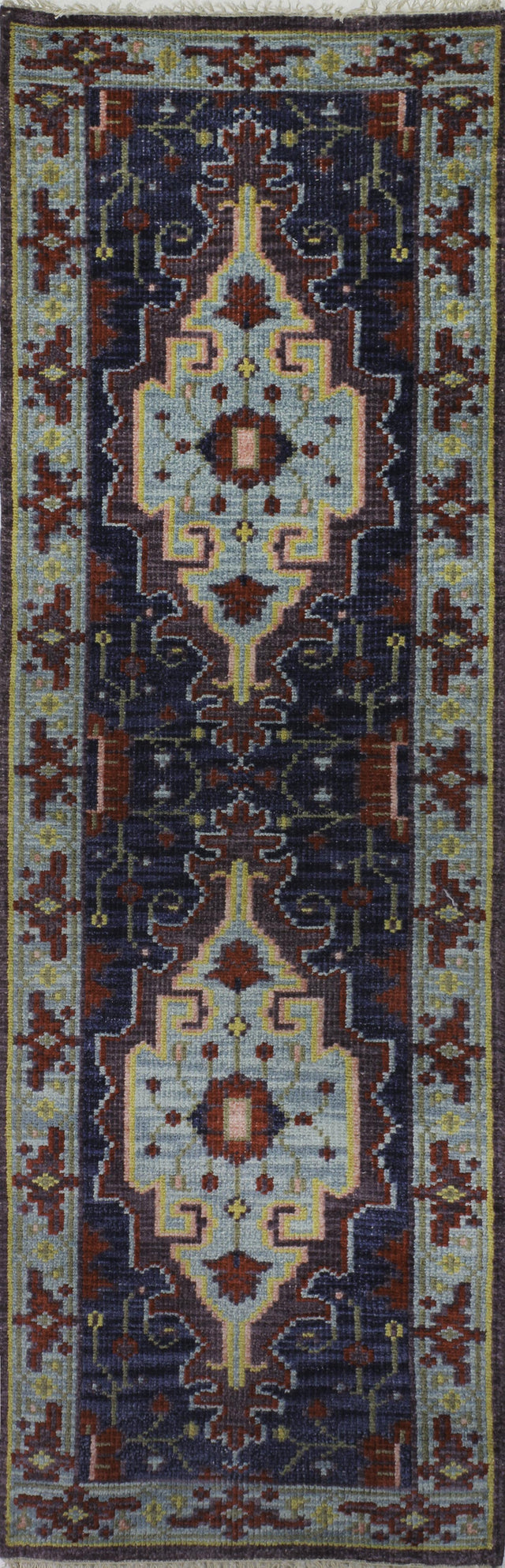 Bashian Artifact Hand Knotted 100% Wool Lilac 2.5' x 8' Area Rug