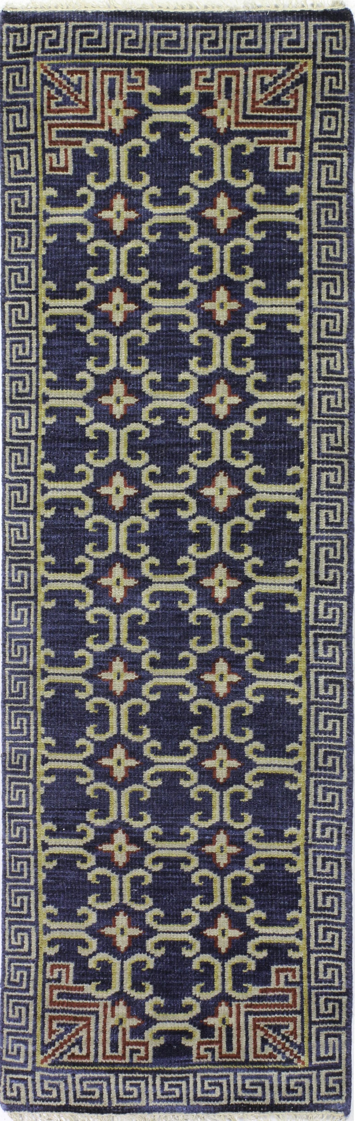 Bashian Artifact Hand Knotted 100% Wool Navy 2.5' x 8' Area Rug