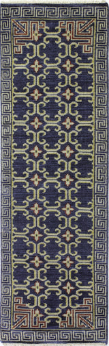 Bashian Artifact Hand Knotted 100% Wool Navy 2.5' x 8' Area Rug