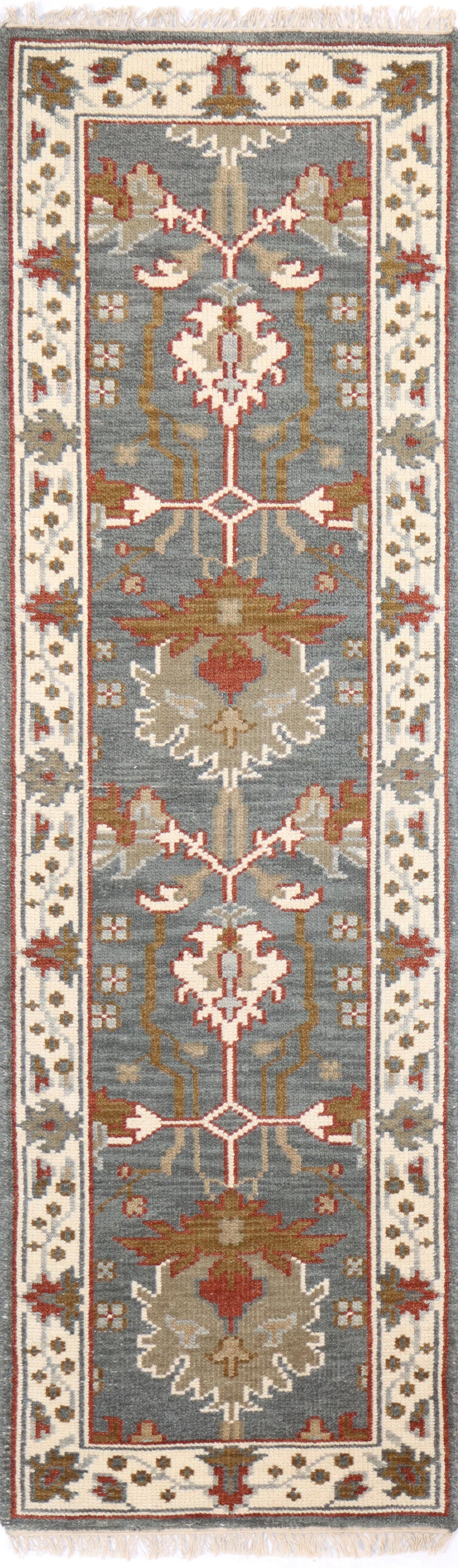 Bashian Artifact Hand Knotted 100% Wool Slate 2.5' x 8' Area Rug