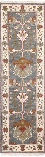 Bashian Artifact Hand Knotted 100% Wool Slate 2.5' x 8' Area Rug