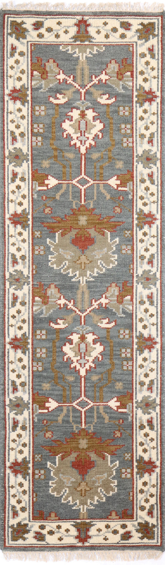 Bashian Artifact Hand Knotted 100% Wool Slate 2.5' x 8' Area Rug