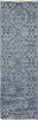 Bashian Artifact Hand Knotted 100% Wool Teal 2.5' x 8' Area Rug