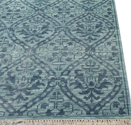 Bashian Artifact Hand Knotted 100% Wool Teal 2.5' x 8' Area Rug