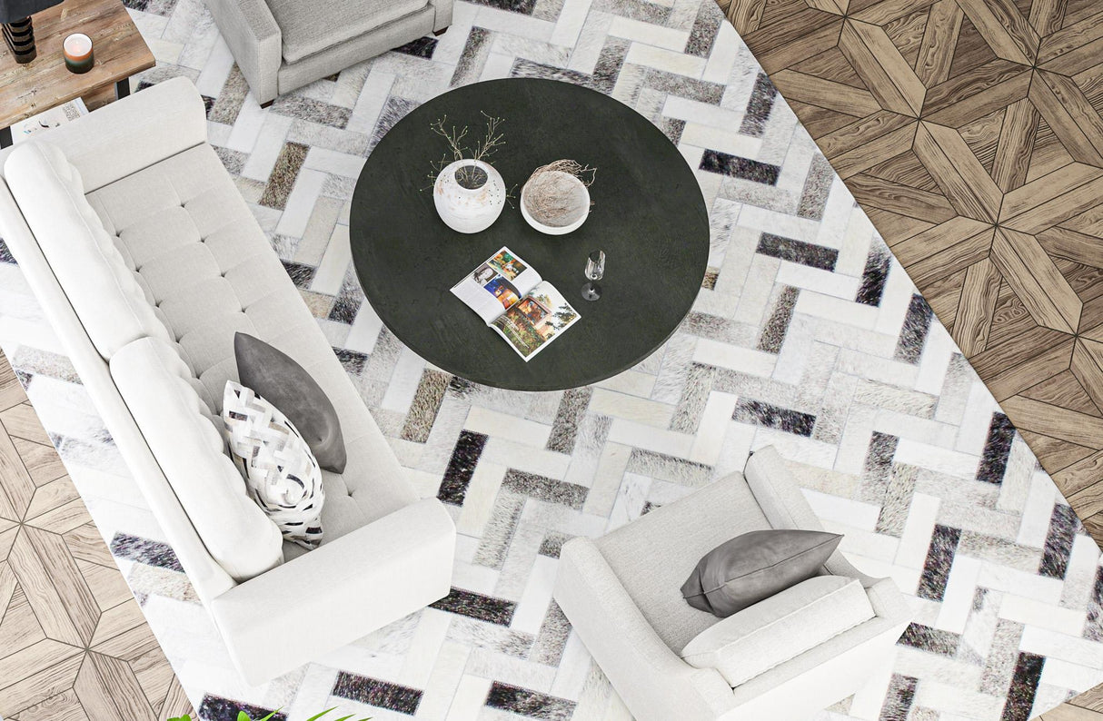 Bashian Santa Fe Hand Stitched Leather Ash 4' x 6' Area Rug