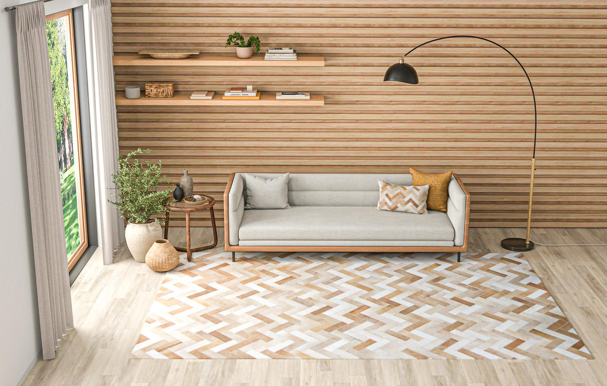 Bashian Santa Fe Hand Stitched Leather Camel 9' x 12' Area Rug