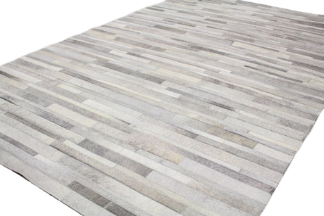 Bashian Santa Fe Hand Stitched Leather Grey 2.5' x 8' Area Rug