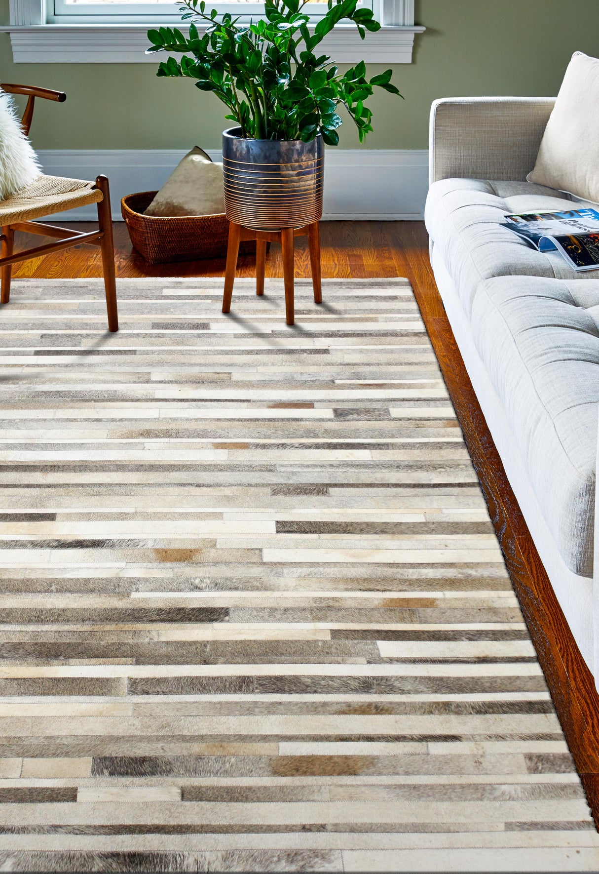 Bashian Santa Fe Hand Stitched Leather Grey 9' x 12' Area Rug