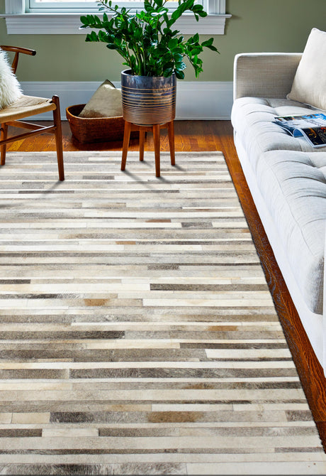 Bashian Santa Fe Hand Stitched Leather Grey 9' x 12' Area Rug