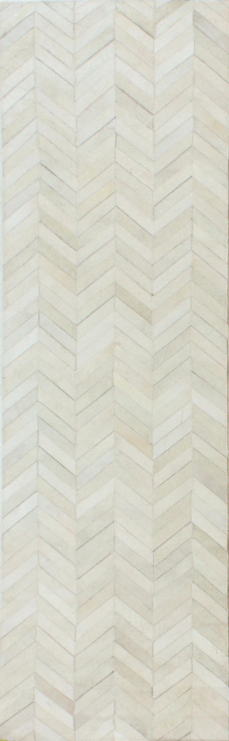 Bashian Santa Fe Hand Stitched Leather White 2.5' x 8' Area Rug