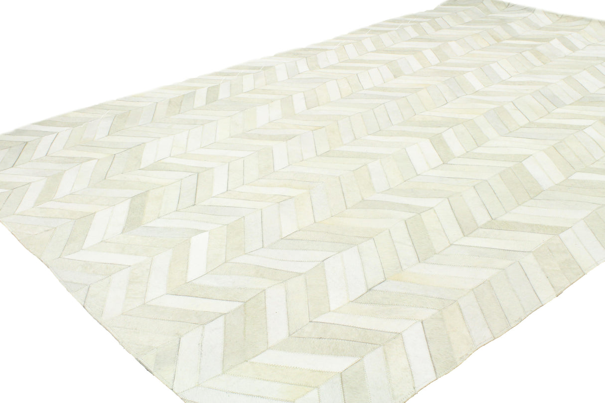 Bashian Santa Fe Hand Stitched Leather White 2.5' x 8' Area Rug
